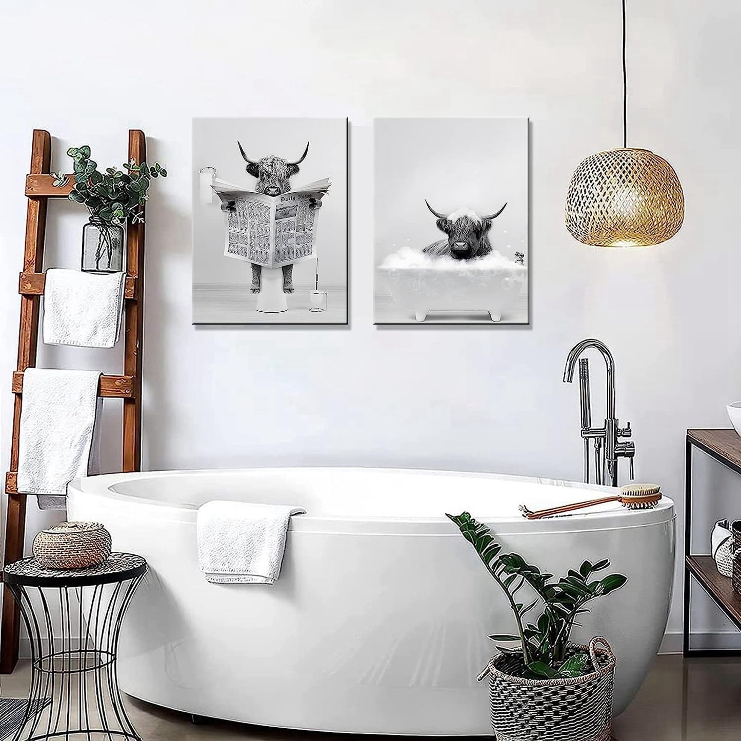 Highland Cattle Wall Poster Set Black & White Animal Print Home Decoration – 40x60cm (set of 2)