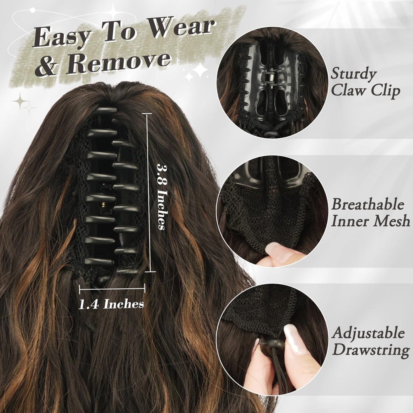 Claw Clip Ponytail Extension 45cm Curly Wavy Synthetic Hair – Natural