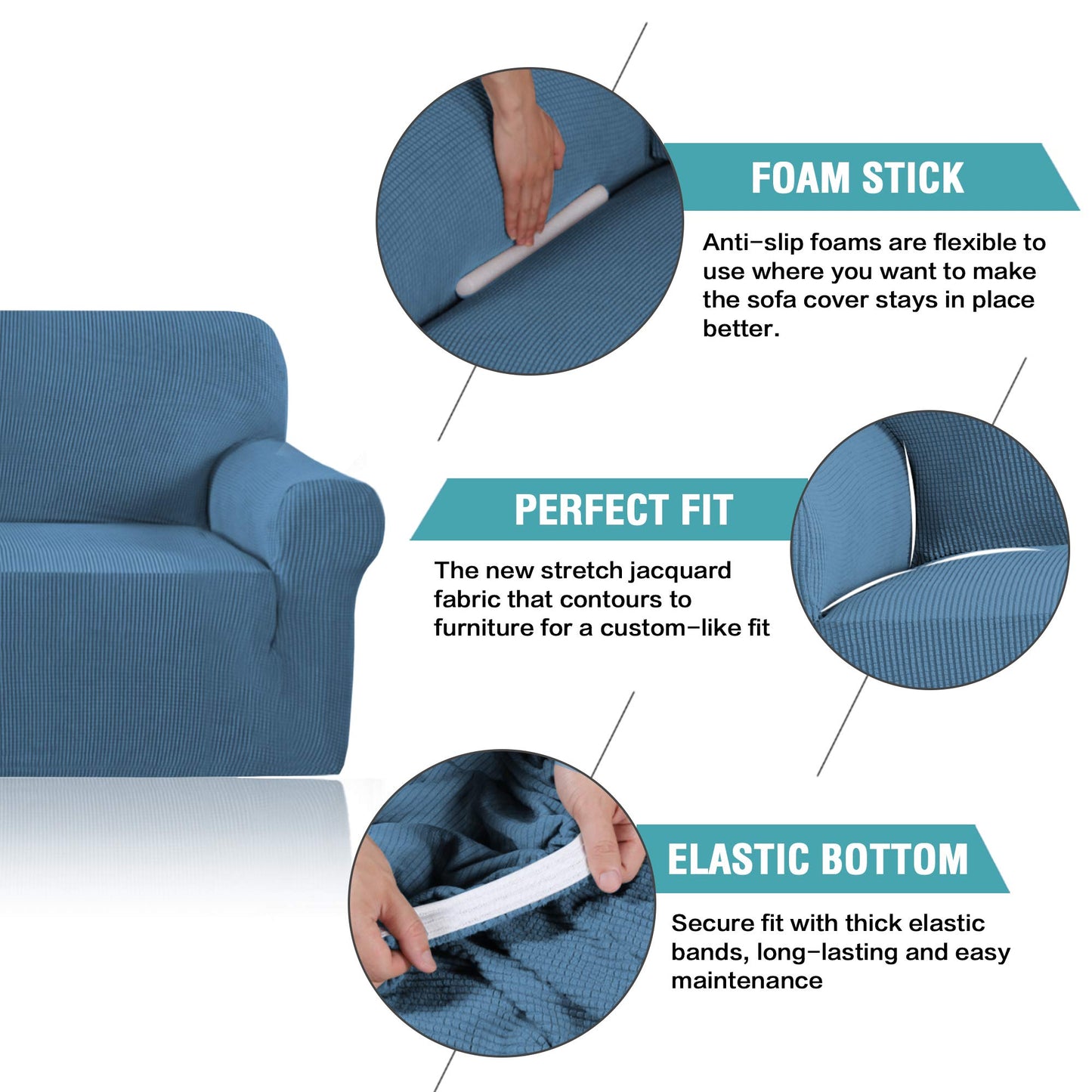 Stretch Armchair Cover Single Lycra Textured Jacquard – Powder Blue