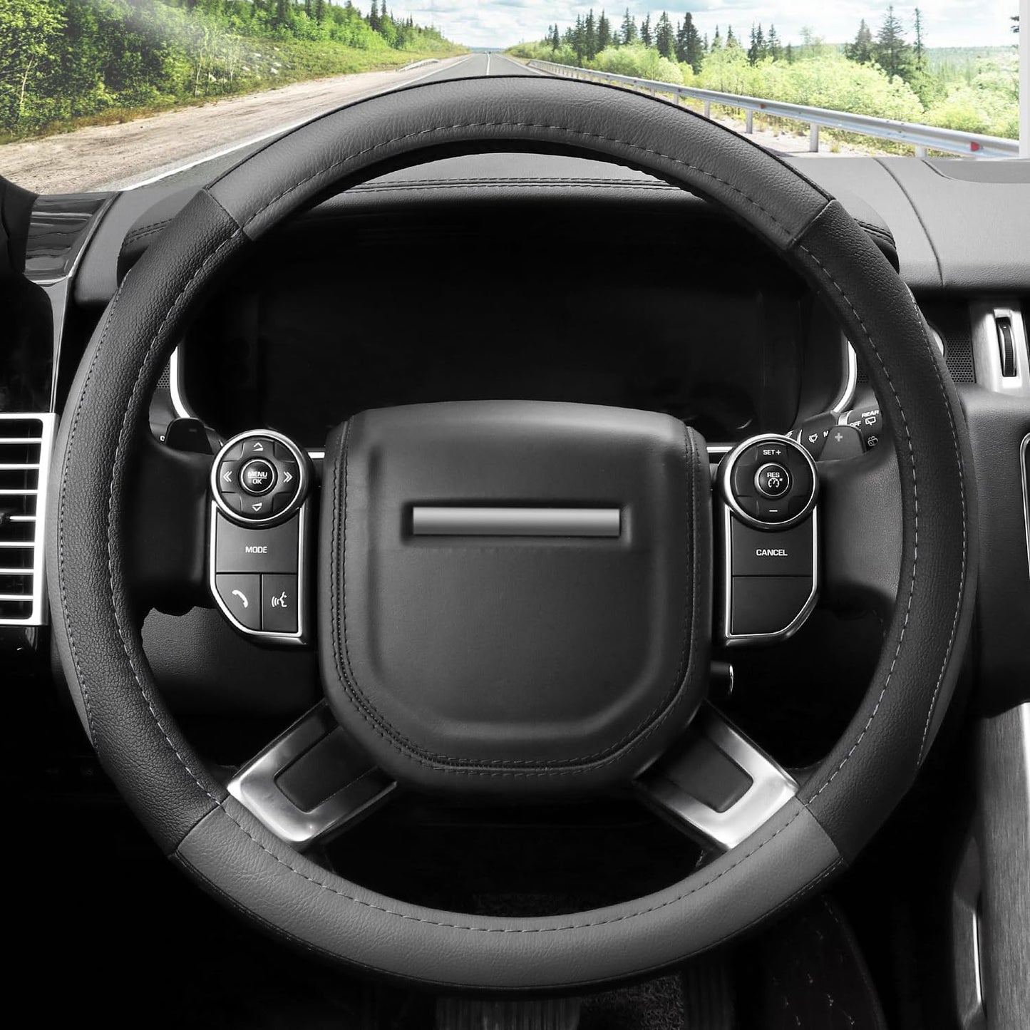 COFIT Non-Slip Microfiber Leather Steering Wheel Cover – Grey and Black 35.5-36cm