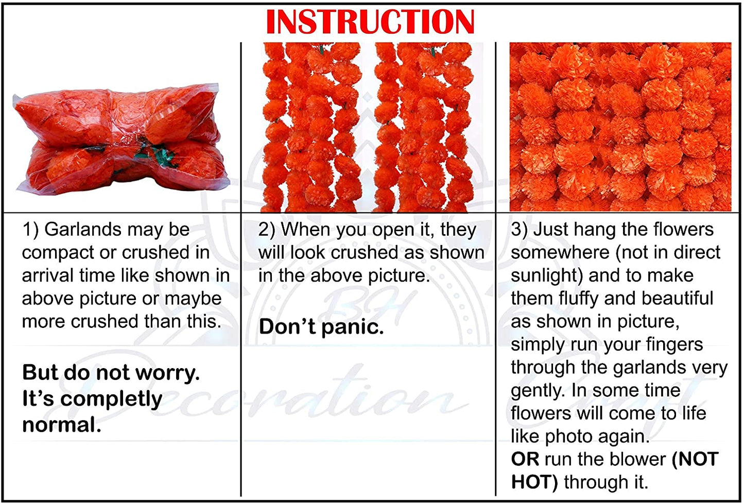 Decoration Craft 5pcs Artificial Light Orange Marigold Garlands 152cm Long for Party, Indian Wedding, Indian Theme