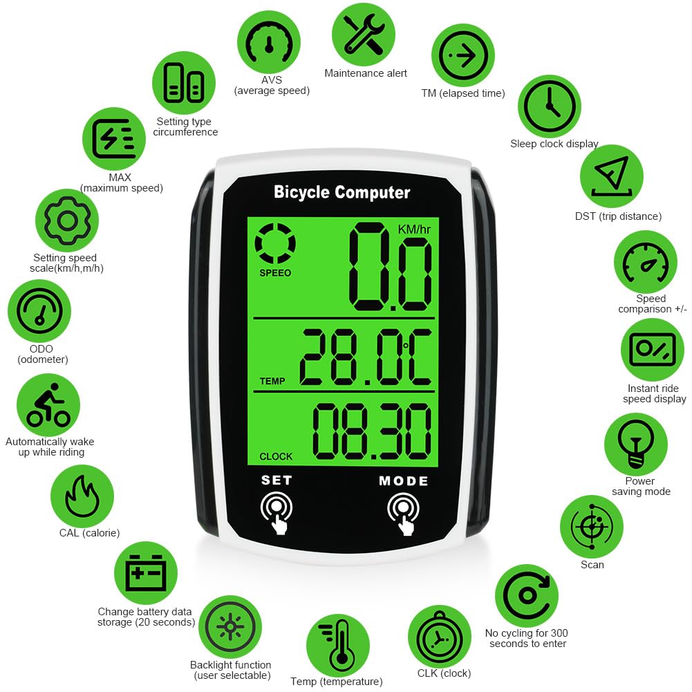 URAQT Digital Bicycle Computer 19 Functions Waterproof – Black
