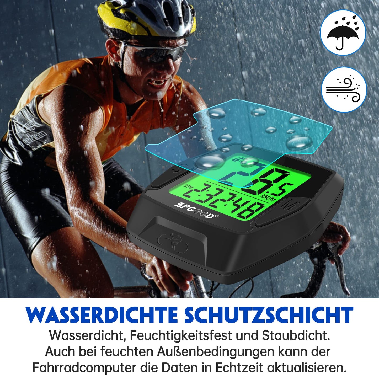 SPGOOD Wireless Bike Computer, 21 Functions, IP54 Waterproof with Backlit Display, Automatic Start/Stop & Automatic Memory,