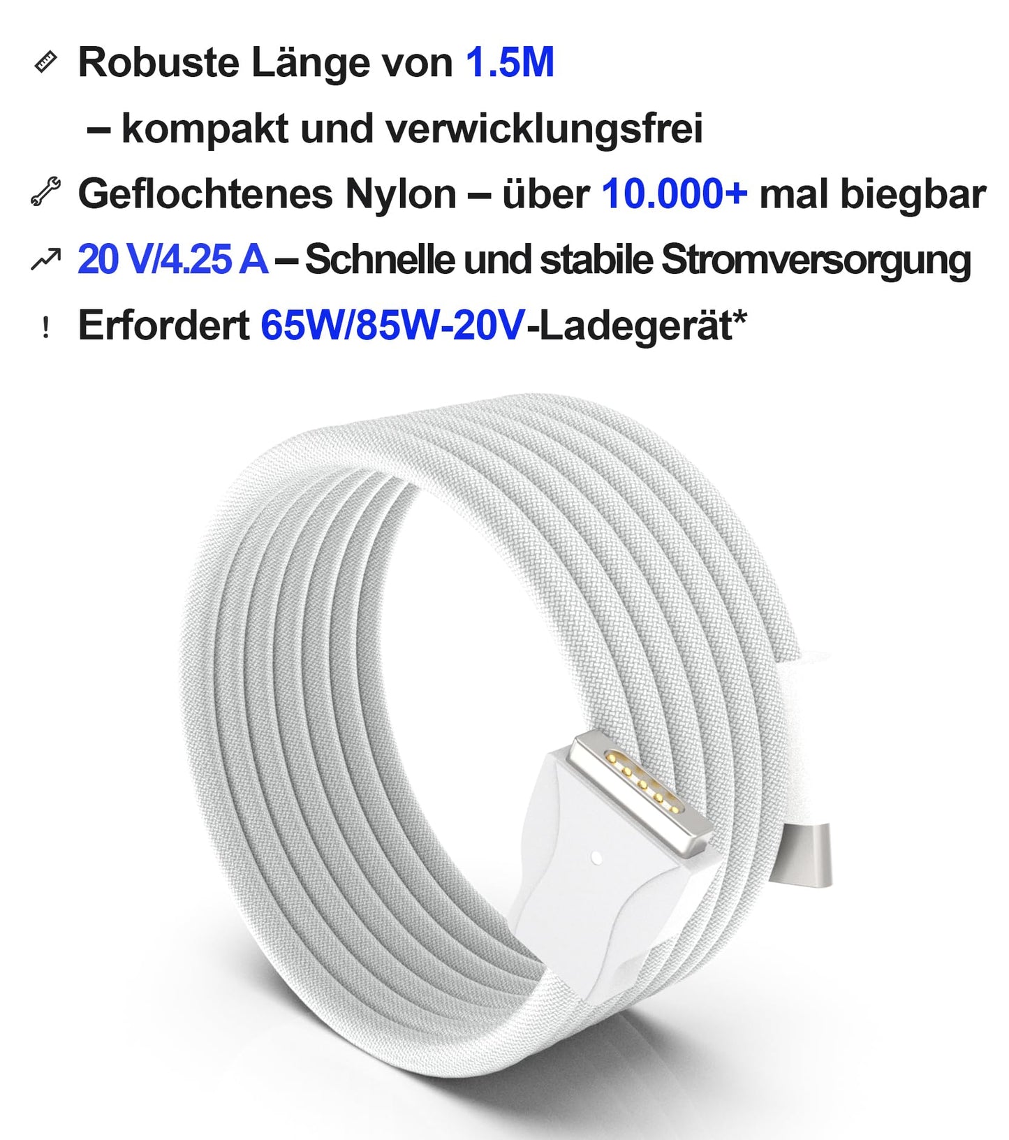 Aioum 85W Magnetic USB-C Charging Cable Nylon Braided for MacBook Air/Pro 2012-2017 – Black