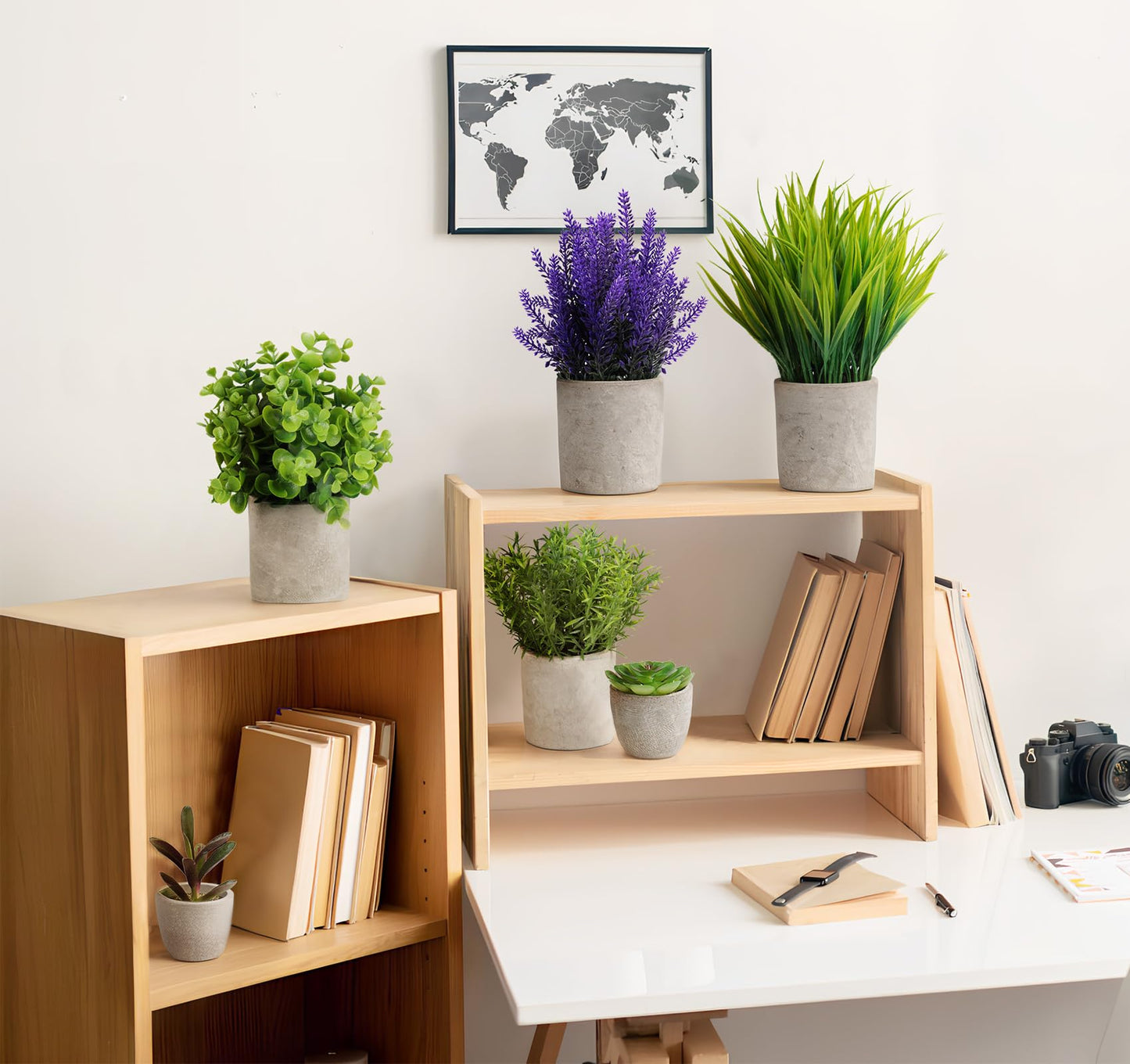 ilauke Artificial Plants, 6 Pack Small Artificial Plants, Artificial Plant with Pot, Plastic Plant Fake Plant Potted Plant