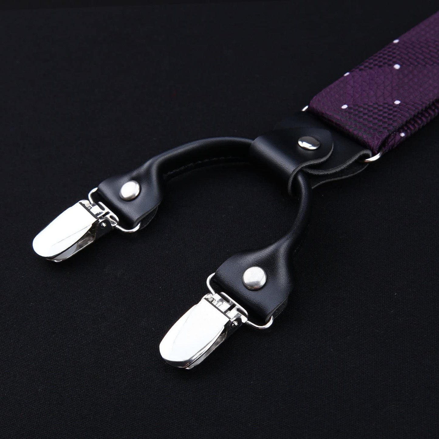 Men's suspenders set with purple bow tie Y-shape adjustable 3.5cm wide elastic with 6 clips - Purple