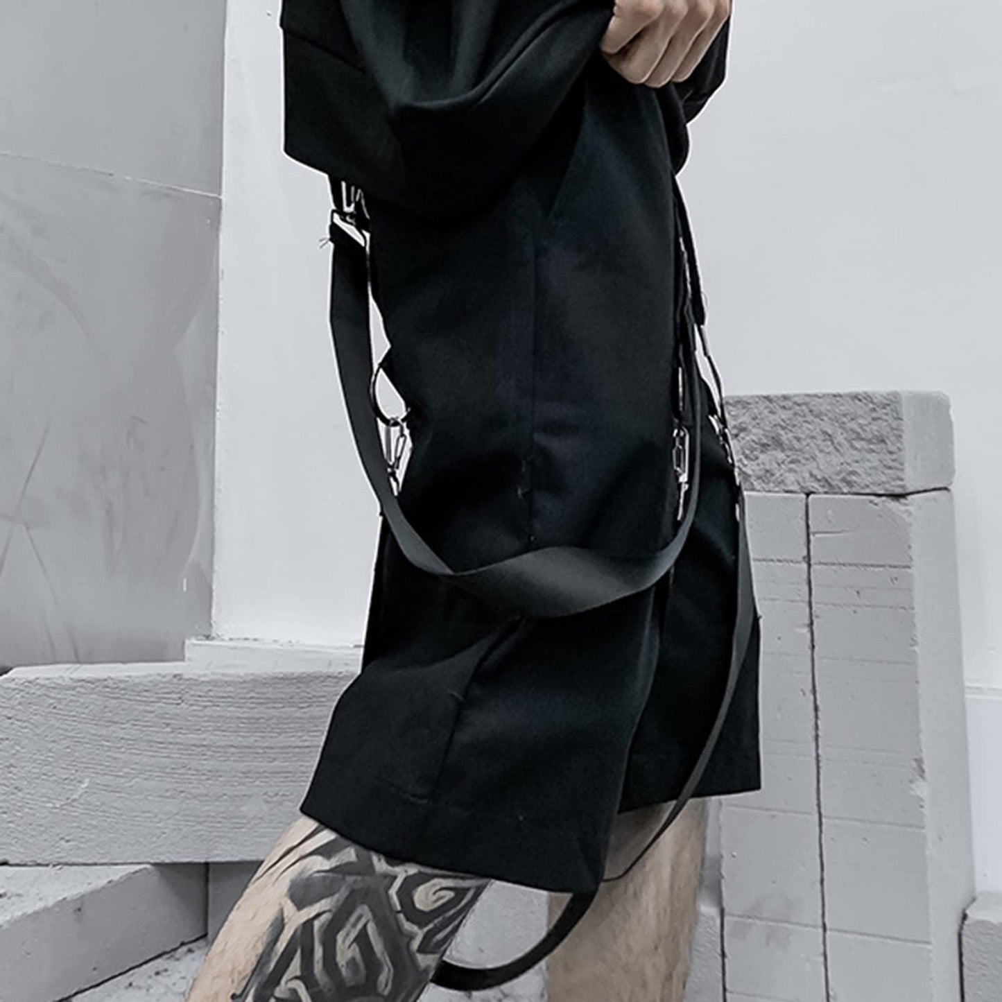 Men's Techwear Cargo Jogger Shorts Tactical Streetwear Hip Hop – Black S