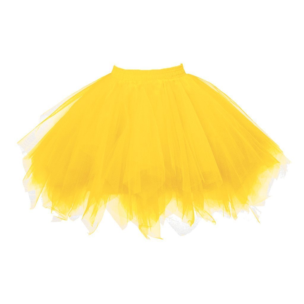 ChicWind Carnival Women's 80s Plus Size Puffy Tulle Skirt Tutu Skirts Tulle Petticoat (MULTIWAY), Yellow, XL/XXL/XXXL