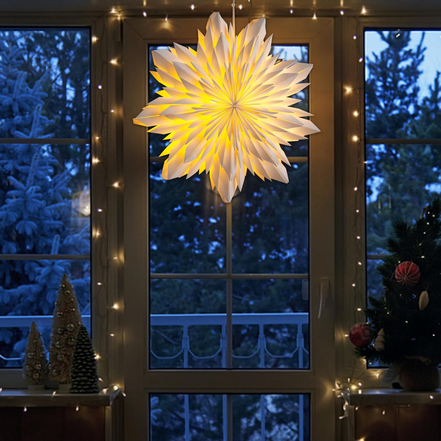 EANLOLY Set of 3 Illuminated Christmas Stars 3D Window Decorations – White