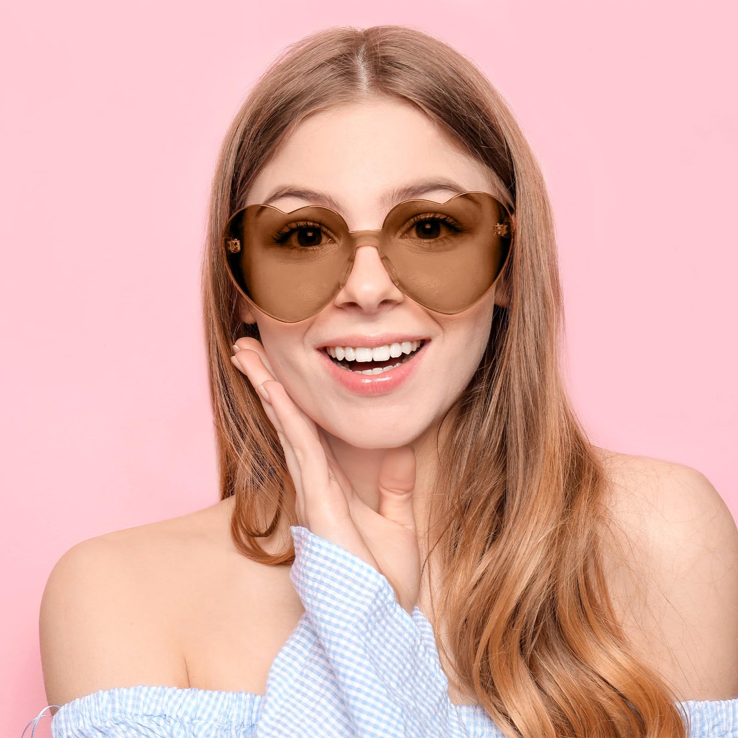 Heart-Shaped Rimless Sunglasses 10 Pairs Transparent Candy Colours – Red Set