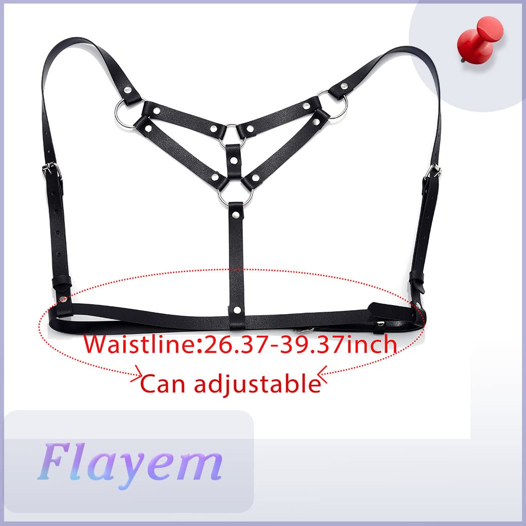 Leather Body Chain Bust Strap Bra Body Harness - Black