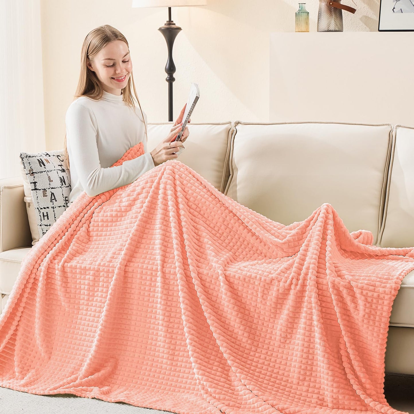 Large Fleece Flannel Throw Blanket Soft Warm Sofa Blanket – Pink 200x230cm