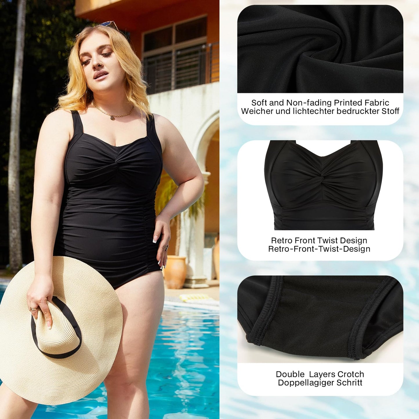 Hanna Nikole Women's Plus Size Flower Print One-Piece Sunflower Swimsuit One-Piece Swimsuit Black 50