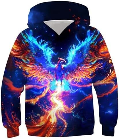 Boys' Hoodie 3D Phoenix Print Colourful – 8-11 Years