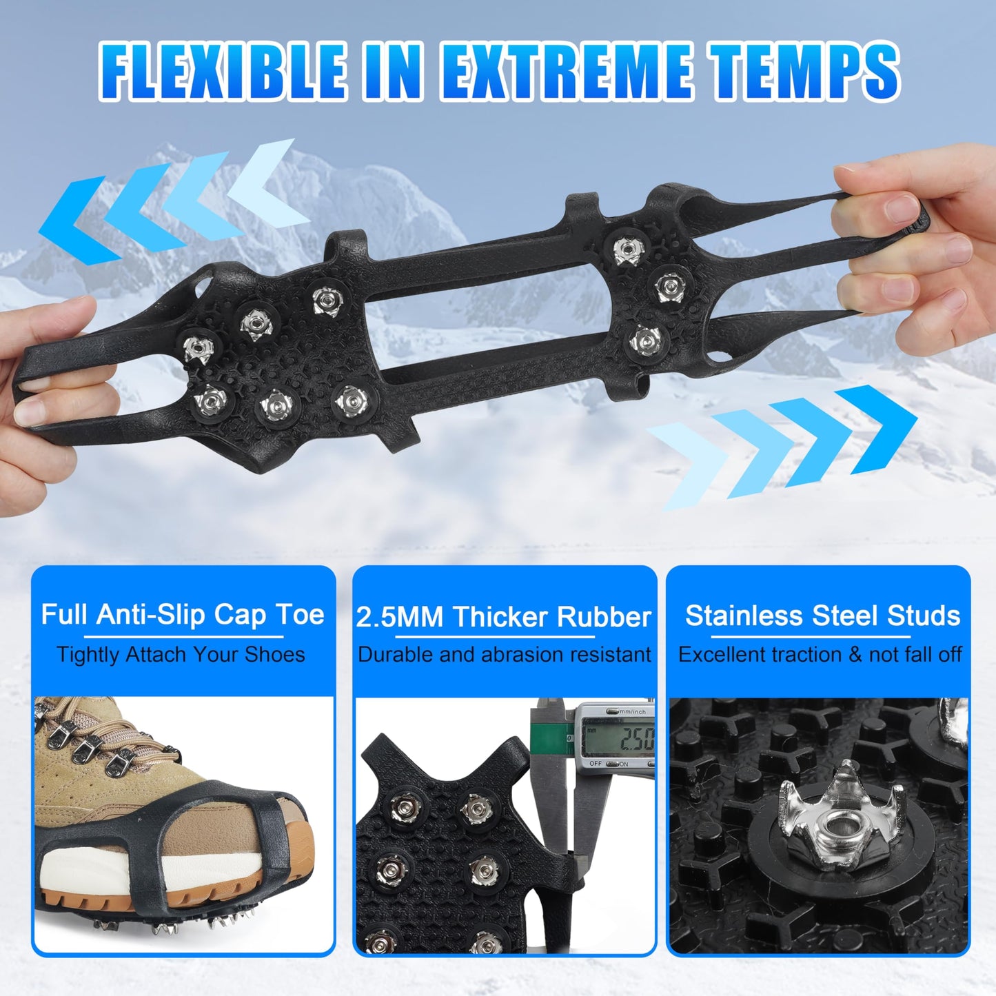 Ice Grips Shoe Spikes Anti-Slip Metal Crampons for Boots – One Size