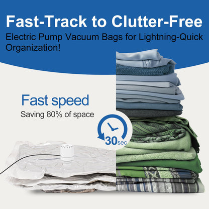 Vacbird Vacuum Bags for Clothes with Electric Pump, 8 Pack Vacuum Storage Bags (4 Large, 2 Medium, 2 Small), Reusable for