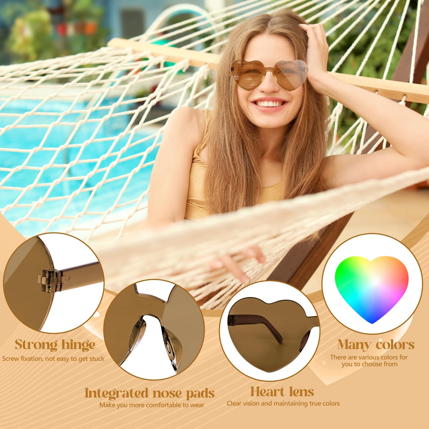 Heart-Shaped Rimless Sunglasses 10 Pairs Transparent Candy Colours – Red Set