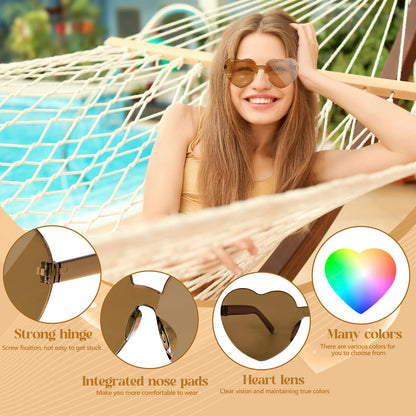 Heart-Shaped Rimless Sunglasses 10 Pairs Transparent Candy Colours – Red Set