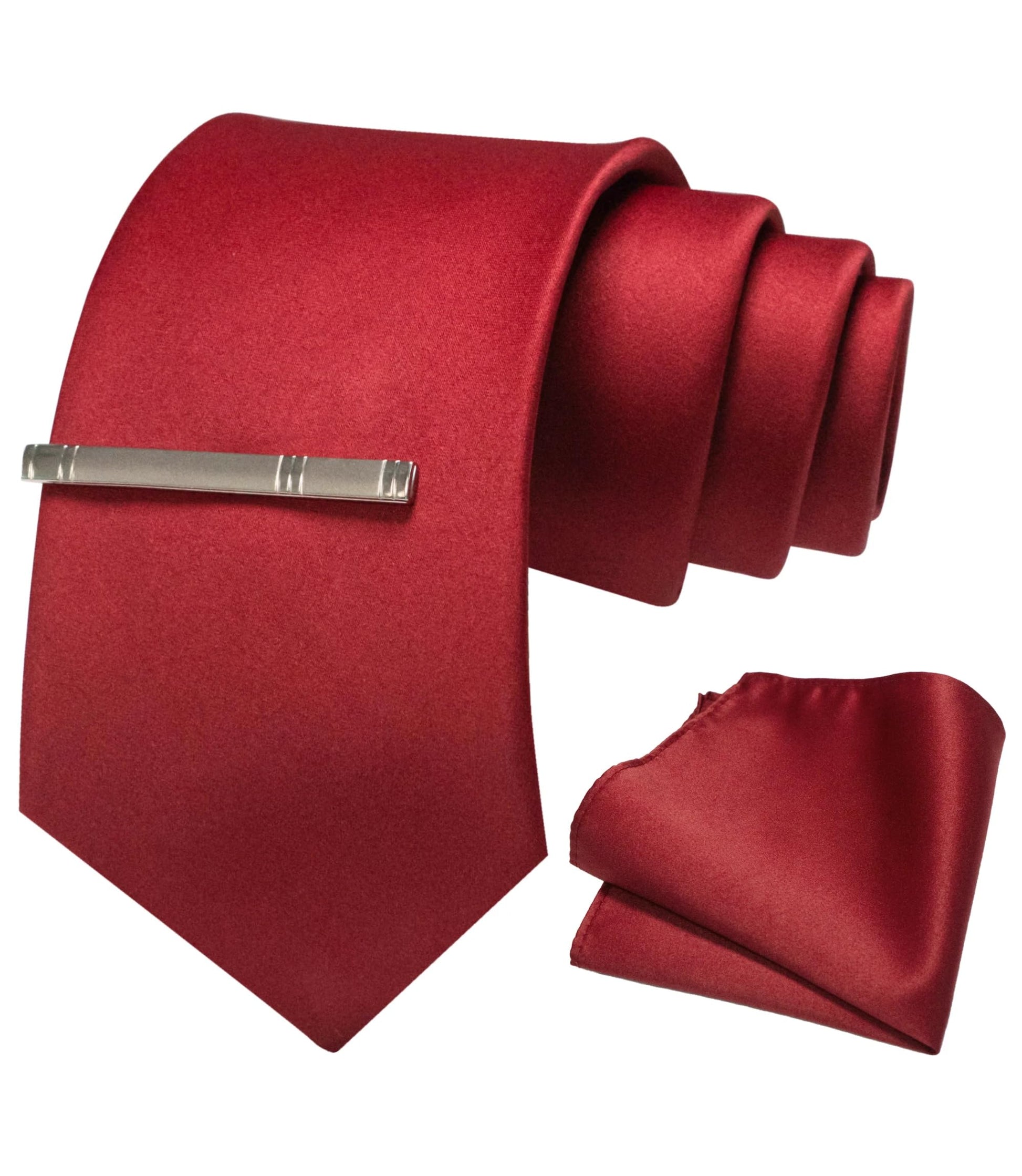 Men's Matte Tie Set with Pocket Square & Tie Clip – Chestnut Brown