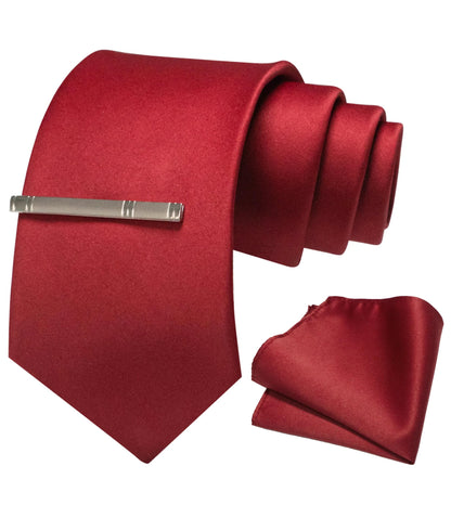 Men's Matte Tie Set with Pocket Square & Tie Clip – Chestnut Brown