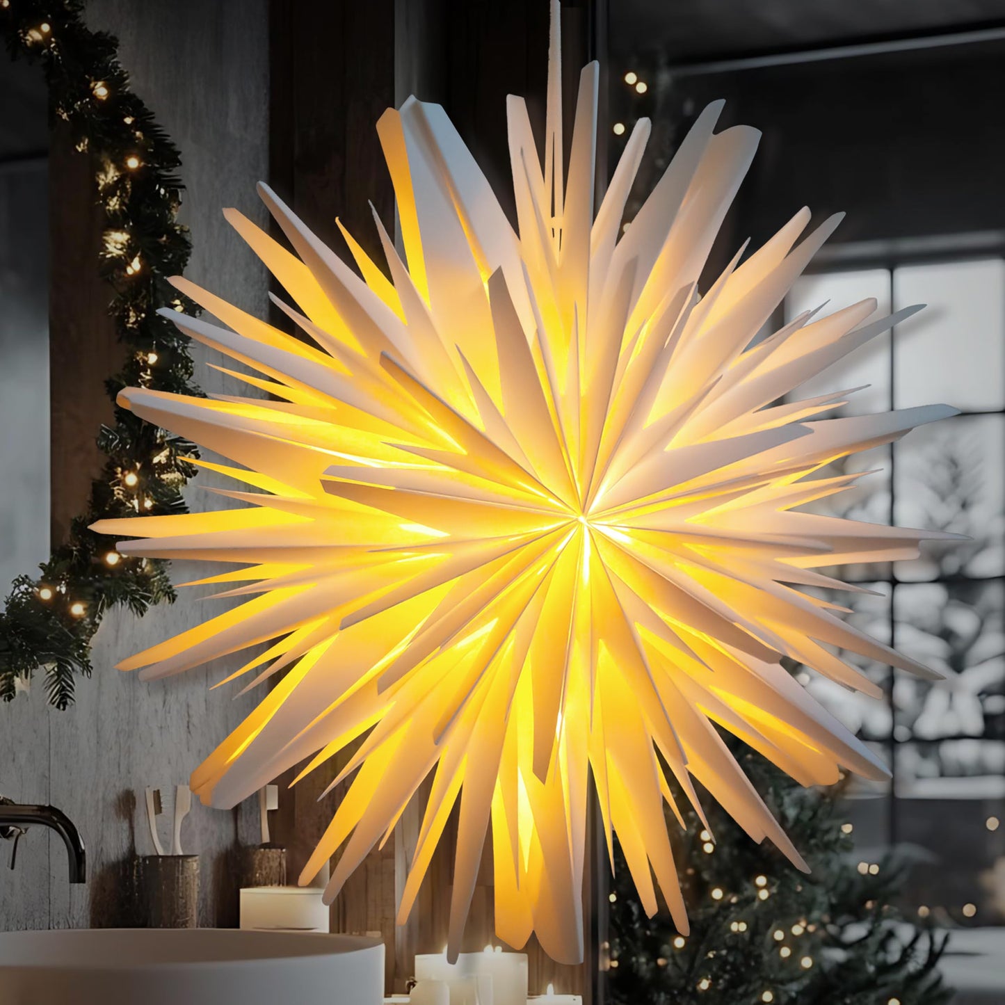 Illuminated Christmas Stars Set of 3 45cm Paper Decorations – White
