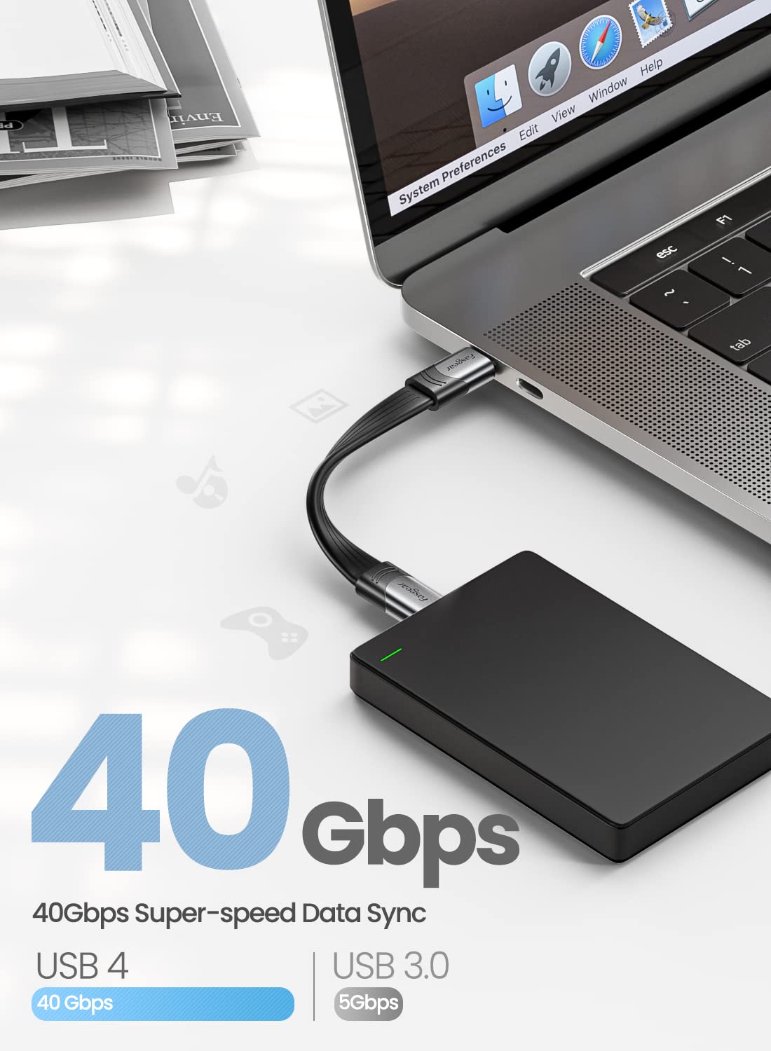 Fasgear USB 4 Cable 100W Fast Charging 15cm – Black