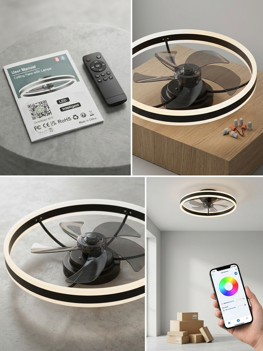 Modernā Griestu LED Lampa Ar Ventilatoru un Viedo Vadību (Smart LED Ceiling Fan)