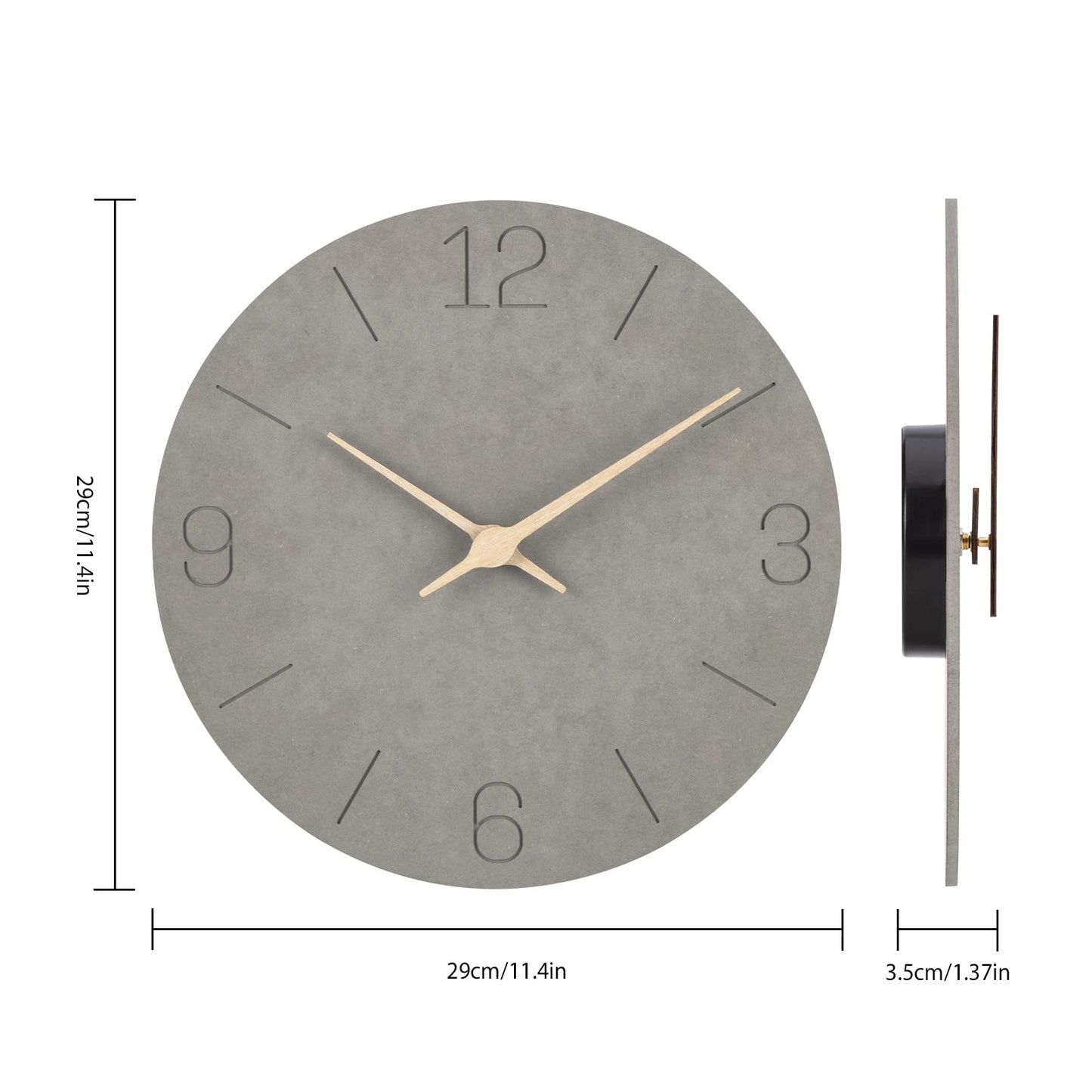 Warminn MDF Wooden Wall Clock Without Ticking Noise Silent Modern 30cm Quartz Large Battery Operated Wall Clock Easy to Read