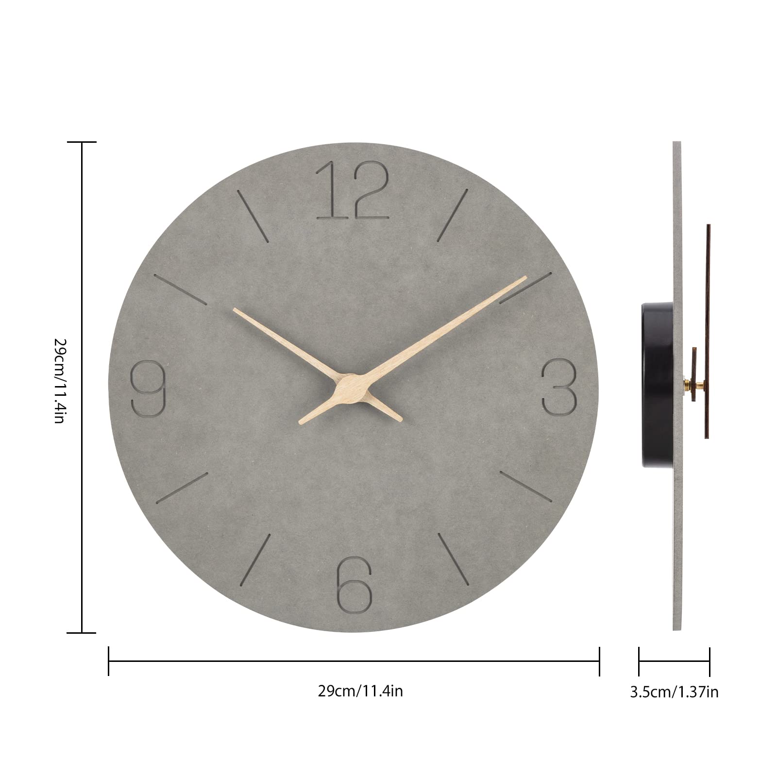 Warminn MDF Wooden Wall Clock Without Ticking Noise Silent Modern 30cm Quartz Large Battery Operated Wall Clock Easy to Read