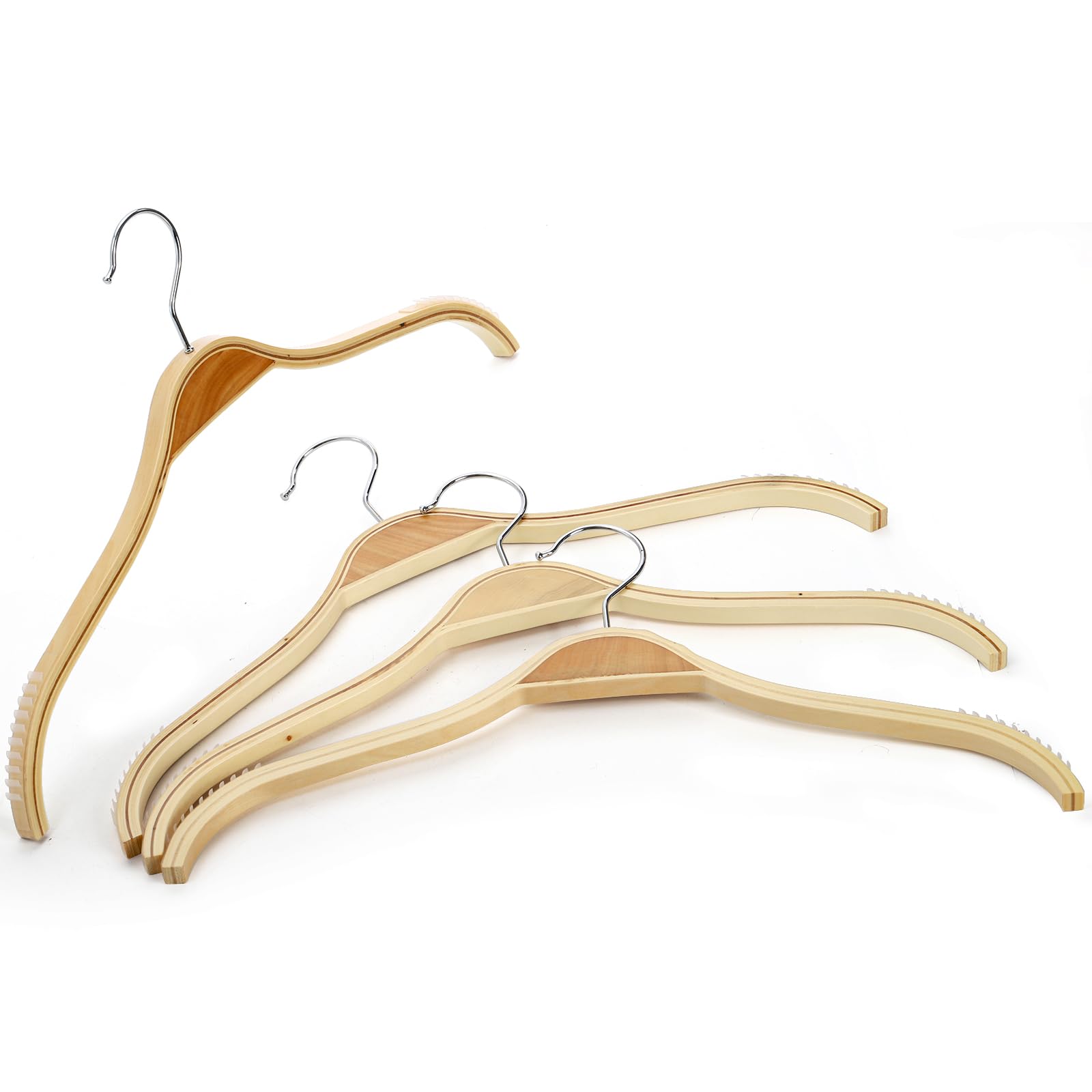 Tebery Pack of 12 wooden coat hangers, non-slip, space-saving wardrobe hangers for trousers, skirts, shirts, suits, 360°