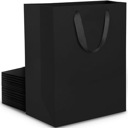 EUSOAR Gift Bags Black - 20 Pieces 250GSM Thickened Kraft Paper Gift Bag - M 20x10x28cm Paper Bags with Handle - Carrying Bag