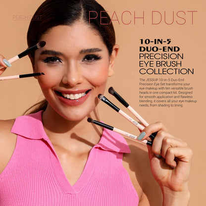 Jessup Eye Brush Set 10-in-5 Double-Ended Precision Vegan Brushes – Peach Dust