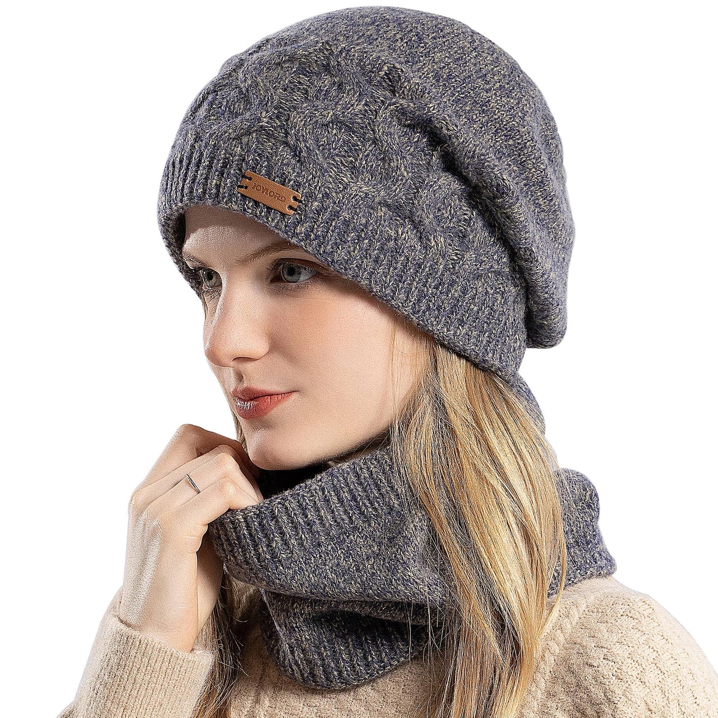 Women's Slouchy Knitted Beanie Hat with Scarf Soft Lined Warm – Yellow