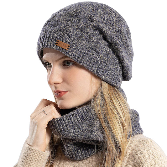 Women's Slouchy Knitted Beanie Hat with Scarf Soft Lined Warm – Yellow