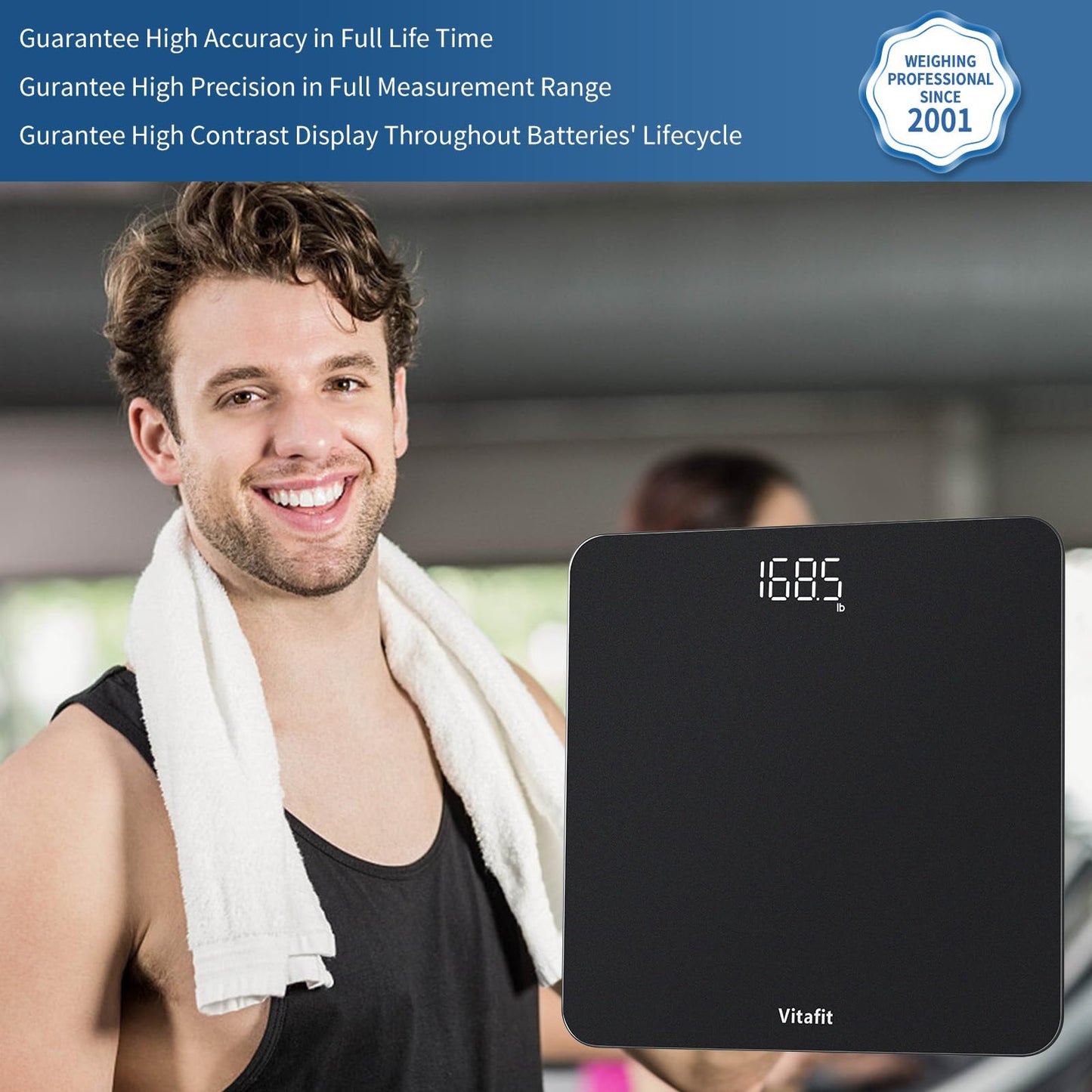 Vitafit Digital Bathroom Scale, High Accuracy, LED Display, Step-On Function, 182 kg Capacity, 3 x AAA Batteries Included,
