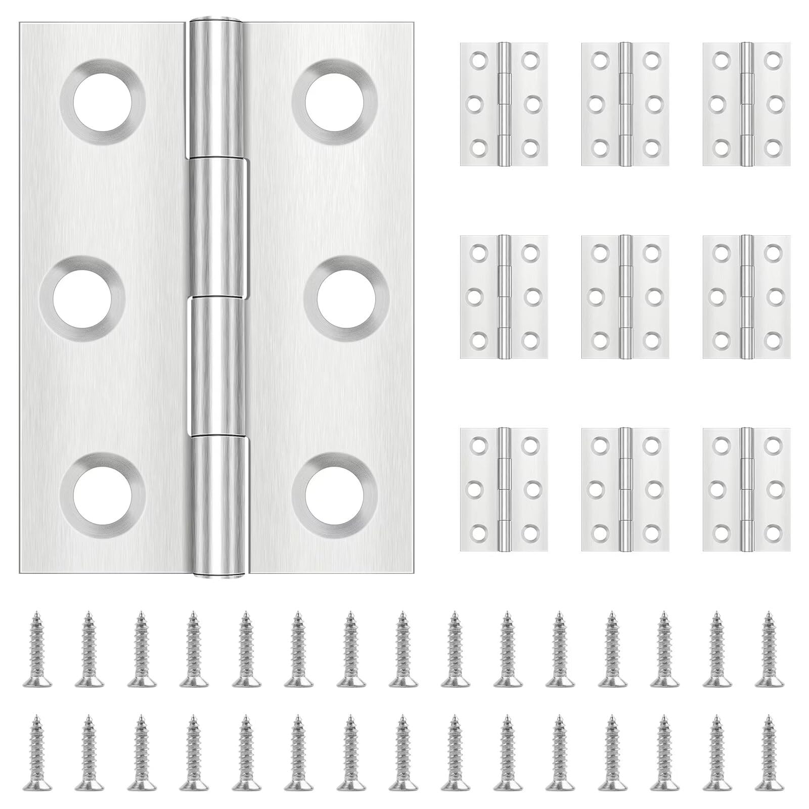 Stainless Steel Door Hinges for Wooden Doors with 60 Screws – 44mm x 31mm, 10 Pieces