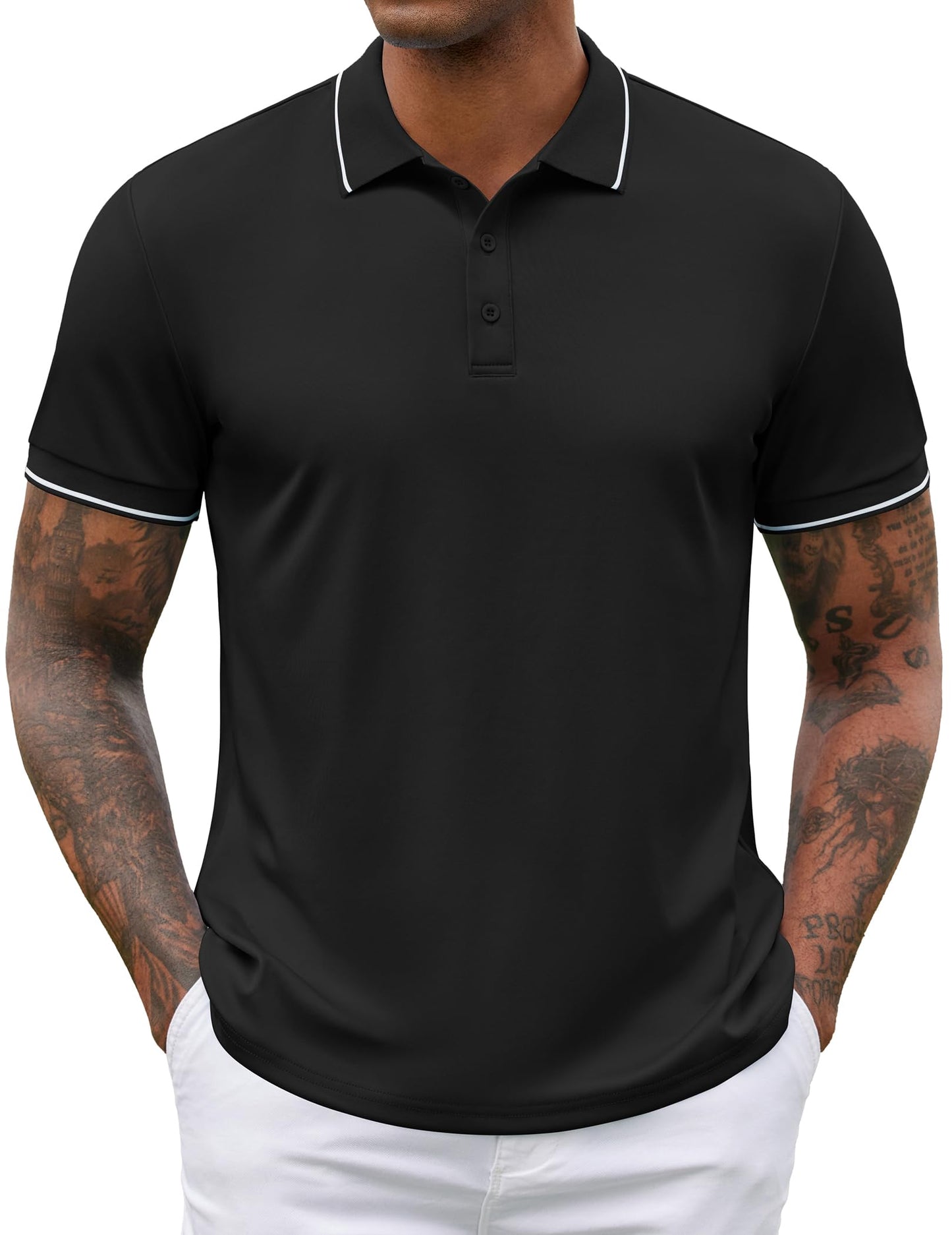 Men’s Golf Polo Shirt Short Sleeve Breathable Sport – Black XXL