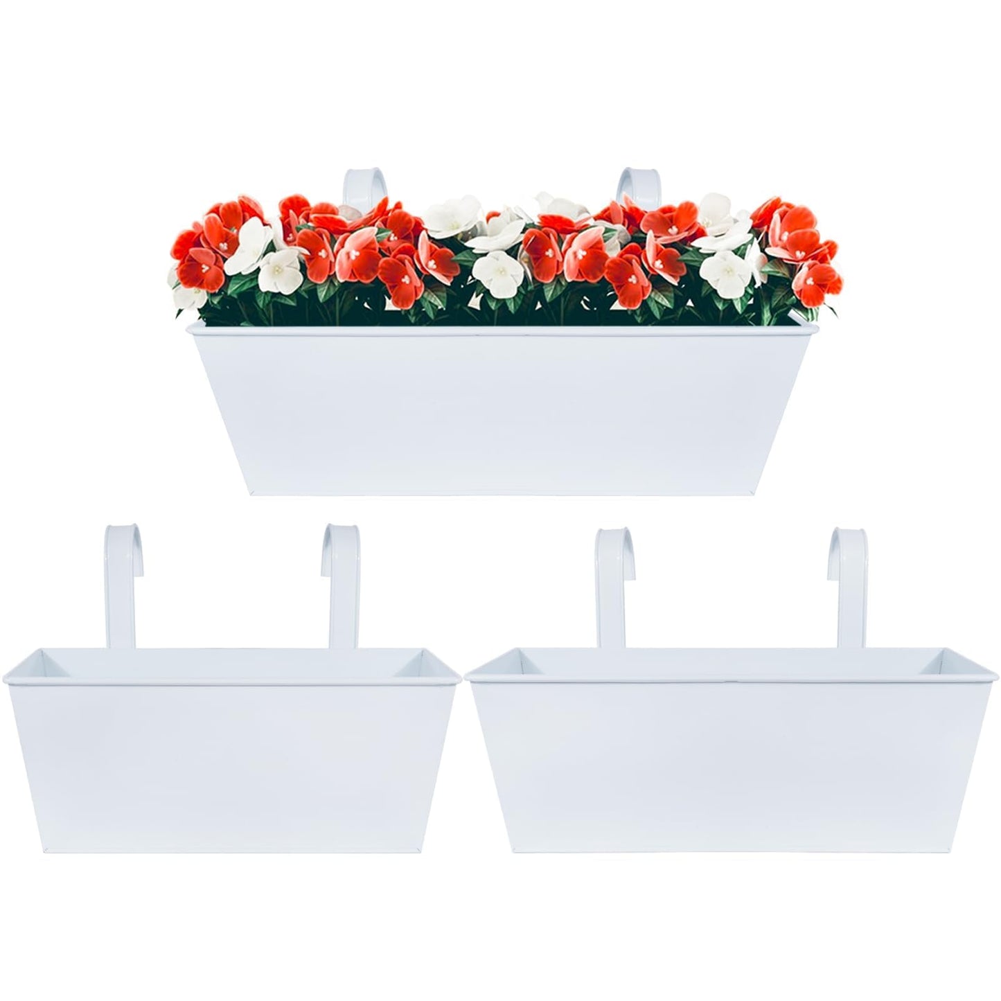 BOFUNX 3pcs Hanging Flower Pots Outdoor Metal Pots Hanging Planter Hanging Flower Holder with Removable Double Hook for