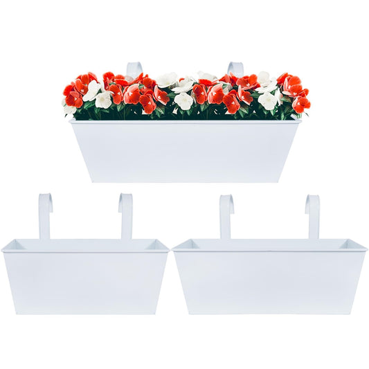 BOFUNX 3pcs Hanging Flower Pots Outdoor Metal Pots Hanging Planter Hanging Flower Holder with Removable Double Hook for