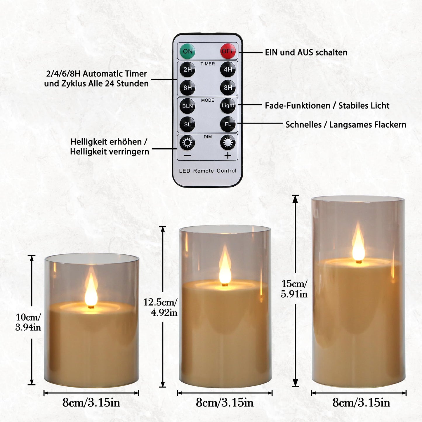 yunsheng Rechargeable LED Candles with Remote Control and Timer, Rechargeable Flameless Candles, Flickering Electric Pillar
