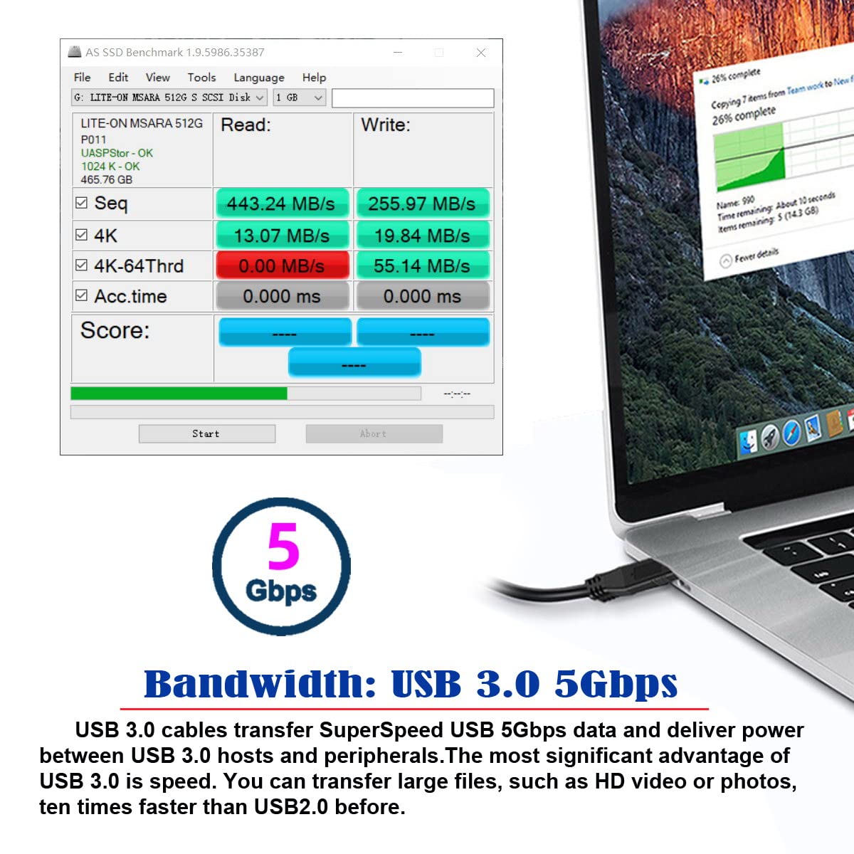 chenyang USB 3.0 to Power eSATA Adapter USB to HDD/SSD/ODD Converter eSATA to USB Cable 1.0M