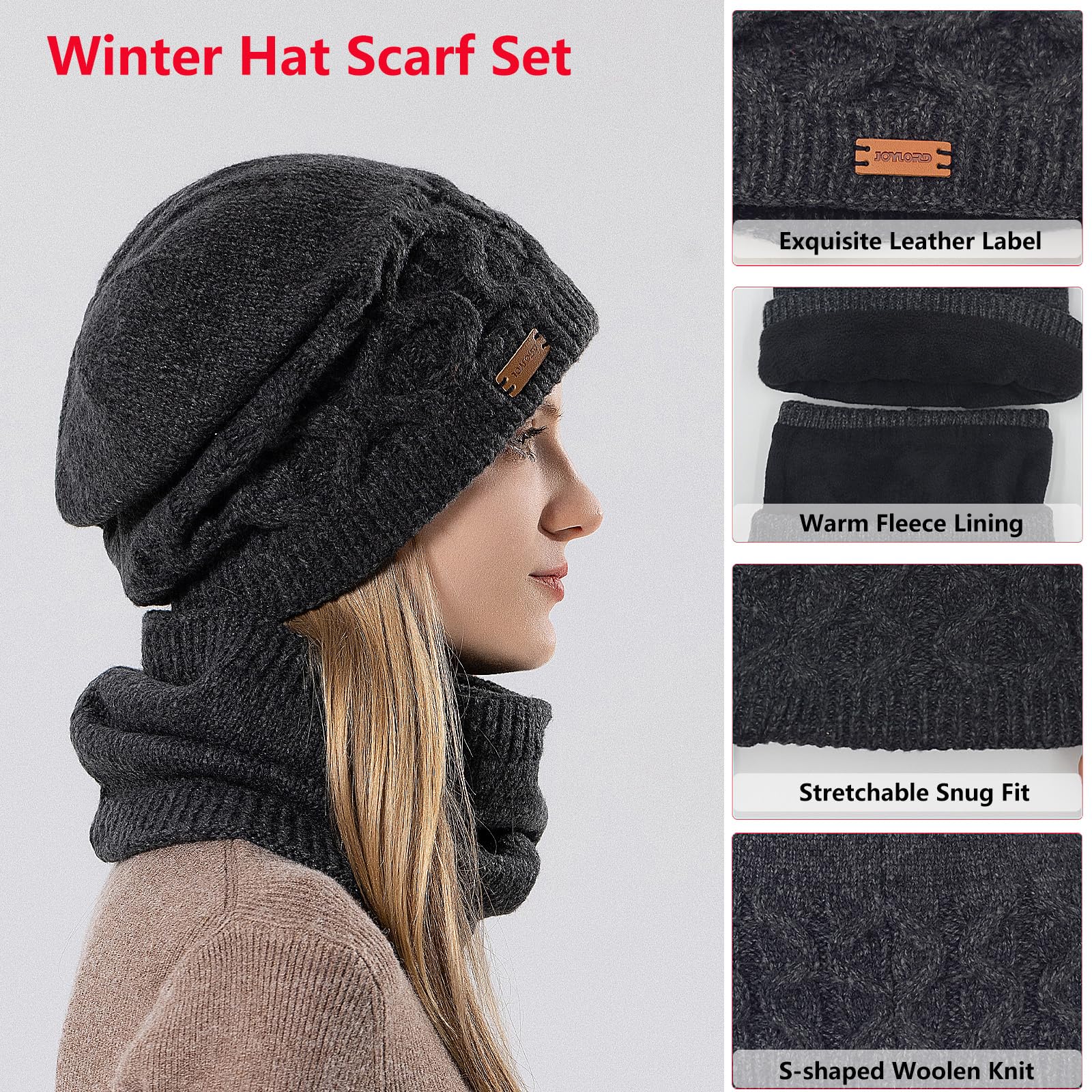 Women's Slouchy Knitted Beanie Hat with Scarf Soft Lined Warm – Yellow