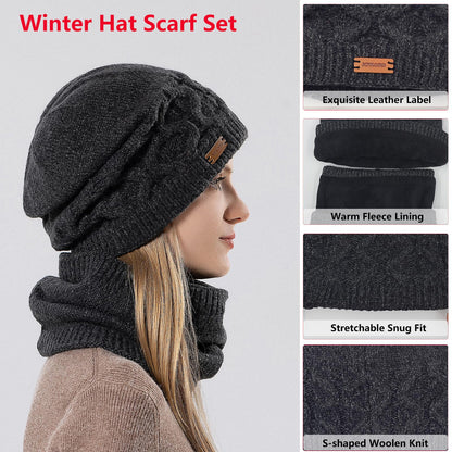 Women's Slouchy Knitted Beanie Hat with Scarf Soft Lined Warm – Yellow