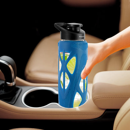 Borosilicate Glass Sports Bottle 700ml Shatterproof Leakproof with Sleeve – Red