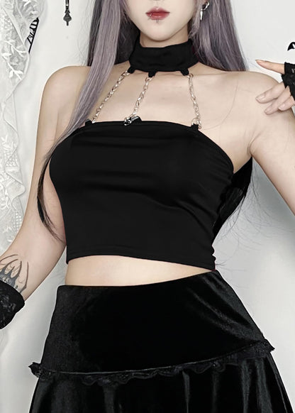 Punk Chain Cropped Halter Tank Top Choker Buckle Gothic Clubwear