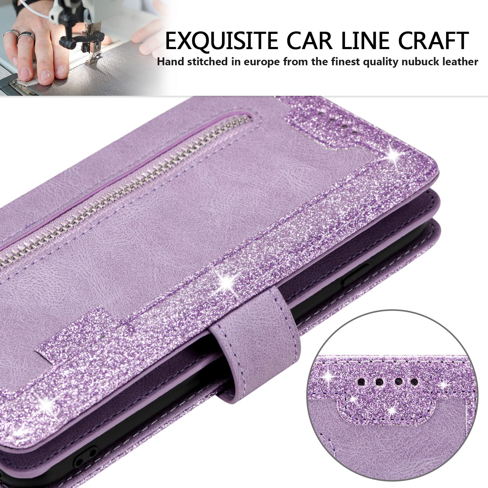 Samsung Galaxy S26+ PU Leather Zipper Wallet Case 9 Card Slots Stand Strap – Purple