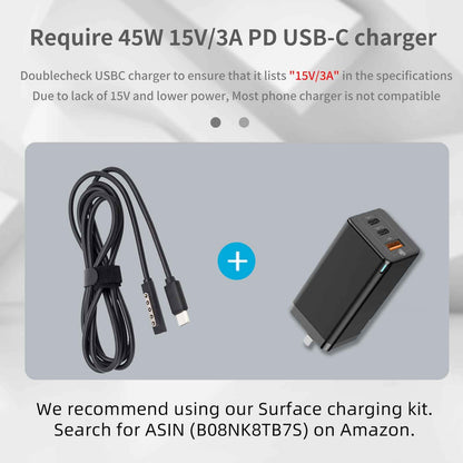 USB C Charging Cable for Surface RT & Pro 1 2 (Black, 1.8 Feet), works with 15V/3A 45W USB-C Charger Compatible with