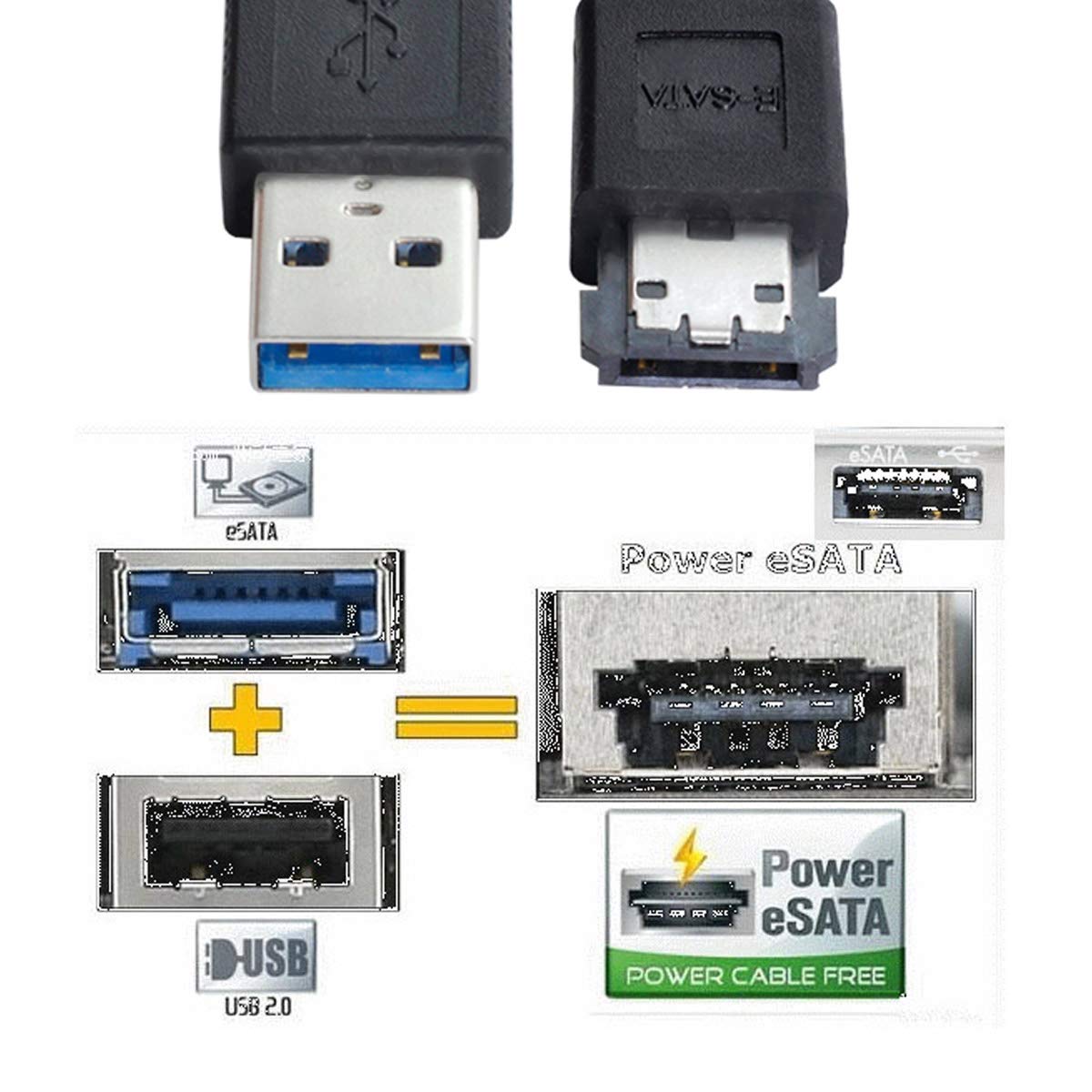 chenyang USB 3.0 to Power eSATA Adapter USB to HDD/SSD/ODD Converter eSATA to USB Cable 1.0M
