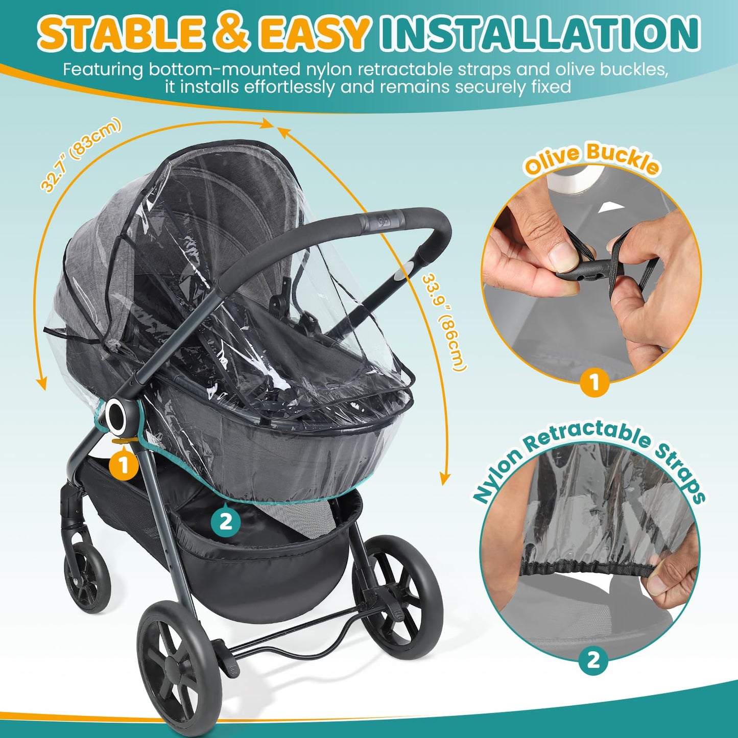 Universal Rain Cover for Pushchair Carrycot with Window – Transparent
