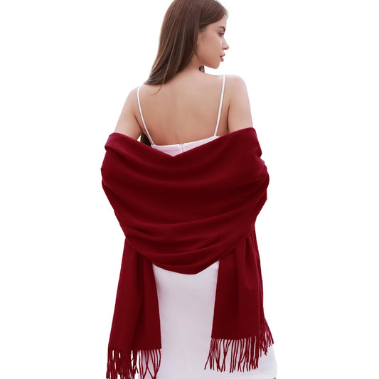 Women's Pashmina Scarf Burgundy Shawl Warm Festive Evening Wrap – Burgundy